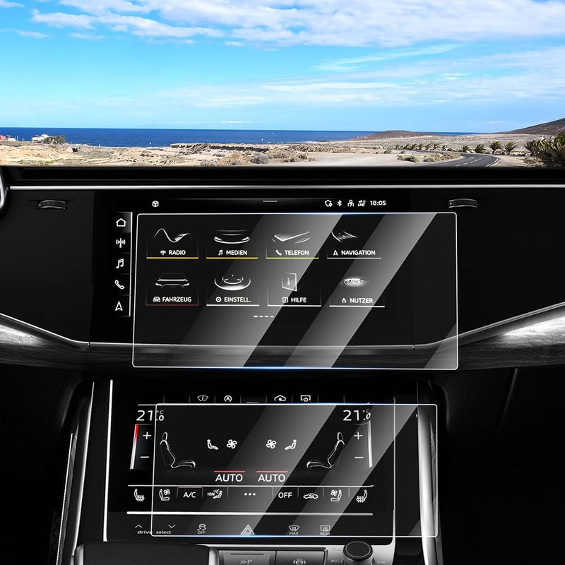 Canvcle 2PCS Screen Protector for 2019-2025 2026 Audi Q7 Q8 10.1 Inch Upper and 8.6 Inch Lower Touch Screen, Tempered Glass Navigation Display Screen Cover Infotainment Protective Film - Image 1